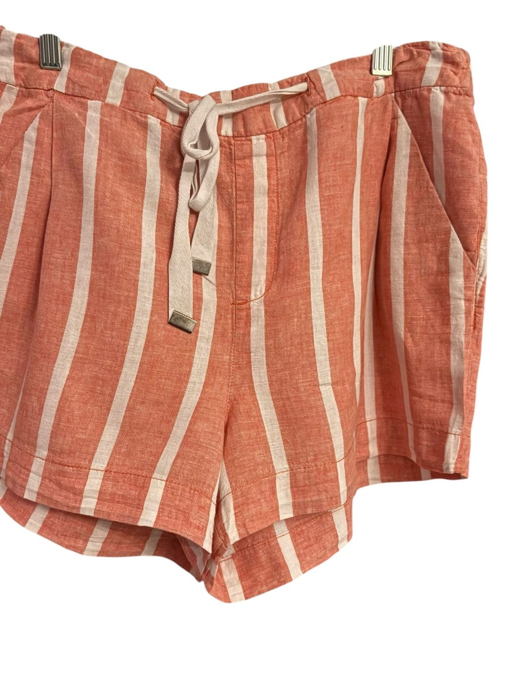 Joe Fresh Coral and Cream Striped High-Waist Drawstring Shorts sz L